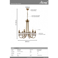 AVONN AV-1890-6E Eskitme Kaplama Klasik Avize E14 Metal Kristal 60cm