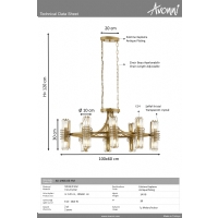 AVONN AV-1906-8E-YM Eskitme Kaplama Klasik Avize E14 Metal Kristal 100x60cm