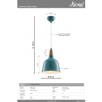 AVONNI AV-4100-A2-BTK-20 Turkuaz Boyal Sarkt, E27, Metal, Ahap, 20cm