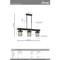 AVONNI AV-4216-3EY Eskitme Kaplama Modern Avize, E27, Metal, Ahap, Cam, 75x15cm