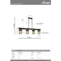 AVONNI AV-4216-4EY Eskitme Kaplama Modern Avize, E27, Metal, Ahap, Cam, 95x15cm