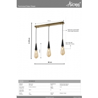 AVONNI AV-4236-3EY Eskitme Kaplama Modern Avize, E14, Metal, Cam, 65x10cm