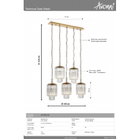 AVONNI AV-4302-5EY Eskitme Kaplama Klasik Avize E27 Metal Kristal 80x10cm