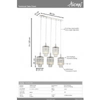 AVONNI AV-4302-5KY Krom Kaplama Klasik Avize E27 Metal Kristal 80x10cm