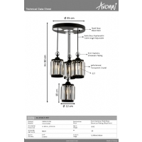 AVONNI AV-4318-5Y-BSY Siyah Boyal Modern Avize E27 Metal Kristal 80x8cm