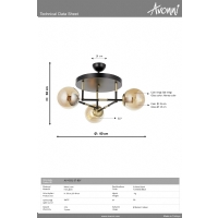 AVONNI AV-4331-3T-BSY Eskitme/Siyah Kaplama Modern Avize E27 Metal Cam 40cm