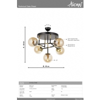 AVONNI AV-4331-5T-BSY Eskitme/Siyah Kaplama Modern Avize E27 Metal Cam 40cm