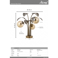 AVONNI ML-1852-3E Eskitme Kaplama Masa Lambas E27 Metal Cam 60cm