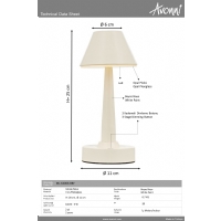 AVONNI ML-64006-BBY Beyaz Boyal Masa Lambas LED Metal Pleksi 11cm