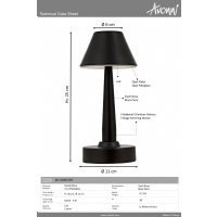 AVONNI ML-64006-BSY Siyah Boyal Masa Lambas LED Metal Pleksi 11cm