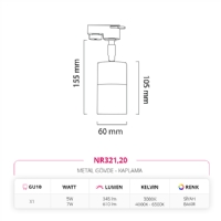 Nevo Dekoratif Ray Spot Siyah Bakr NR321