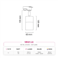 Nevo Dekoratif Ray Spot Beyaz Eskitme NR321