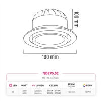 Nevo Sva Alt Led Spot Siyah ND275