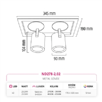 Nevo Sva Alt kili Led Spot Siyah ND278-2