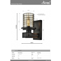 AVONNI AP-4216-1E Eskitme Kaplama Aplik, E27, Metal, Ahap, Cam, 15x20cm